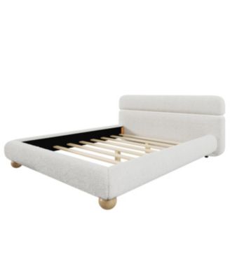 Contemporary White Teddy Fleece Upholstered Bed, Queen Size