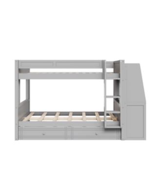 Full size Multifunctional Bunk Bed with Desk and Bookshelves, Drawers, Gray
