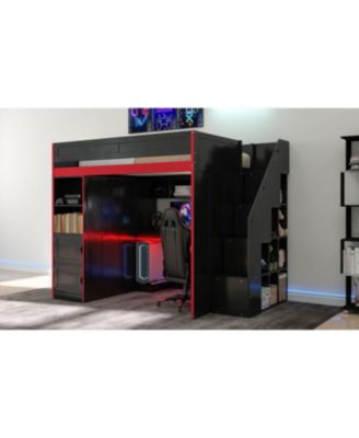 Streamdale Gaming Loft Bed with Desk and Storage, LED Lights, Full