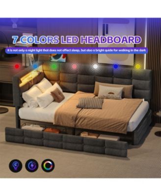 Upholstered Twin Daybed with 2 Drawers, LED Lights & Charging, Gray