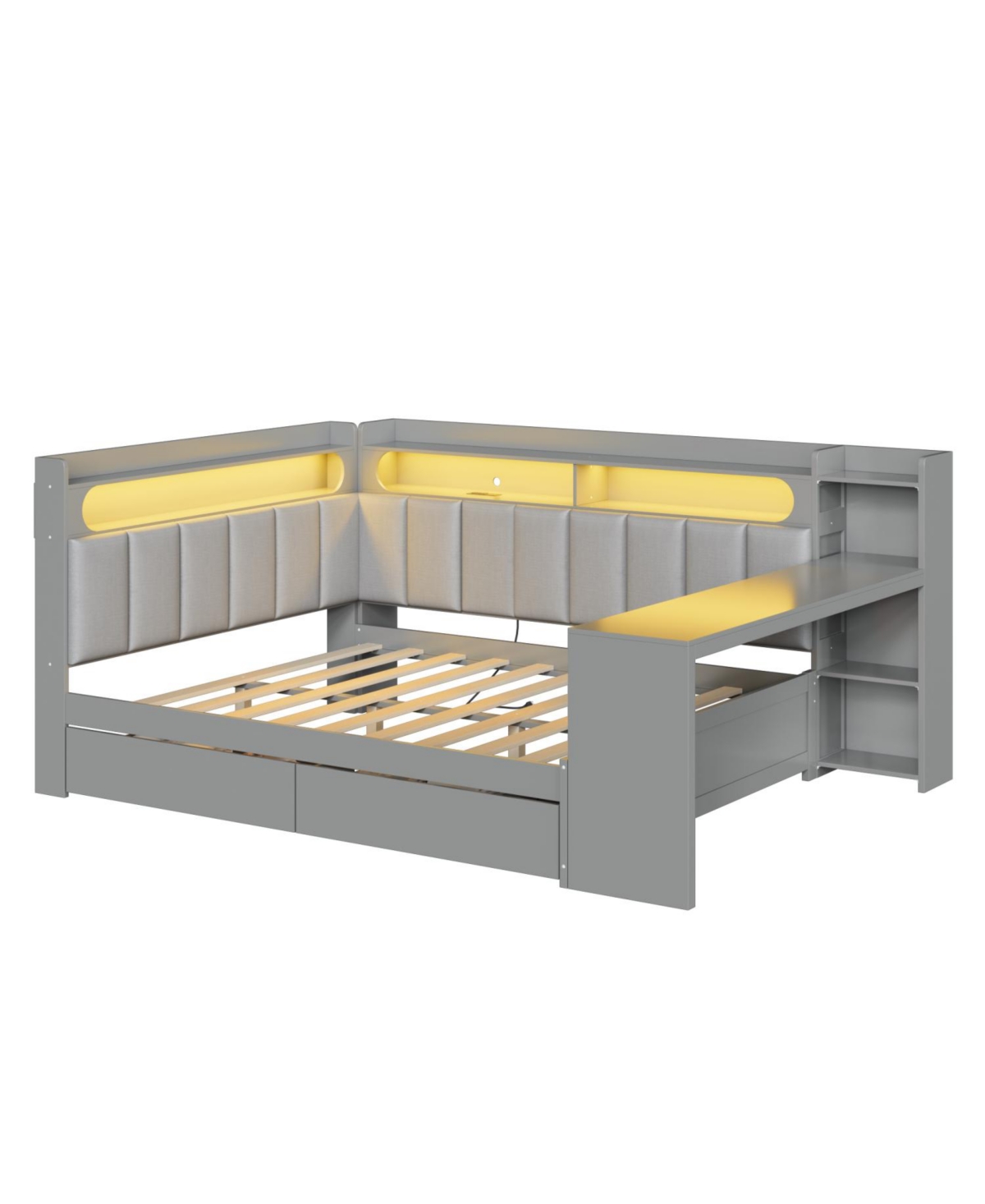 Streamdale Furniture Gray Daybed: Storage, Charging, Led, Desk, Upholstered