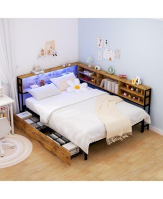 Corner Bed Frame: Full Daybed with Storage, Charging & LED
