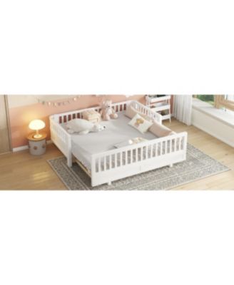Streamdale Twin Size Platform Bed with Guardrails, Solid Wood, Convertible to Double Twin, White