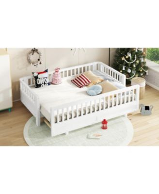 Streamdale Twin XL Platform Bed with Guardrails, Solid Wood, Converts to Queen