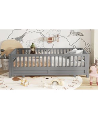 Twin XL Solid Wood Platform Bed with Guardrails, Converts to Queen