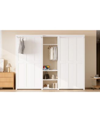 Twin Murphy Bed with Wardrobe, Shelves & Power Outlets, White