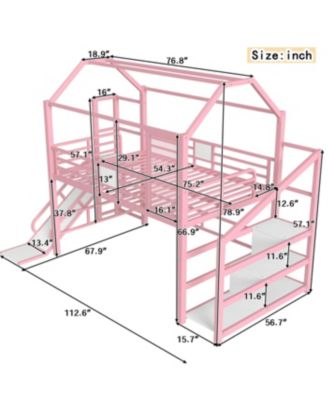  Full House Loft Bed with Slide, Stairs, Storage, Pink