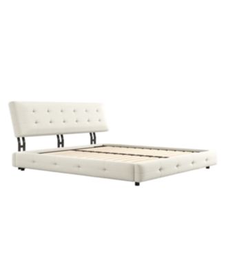 Streamdale King Size Bed Frame with Tufted Headboard and Cloud Pillow Design, Beige/White