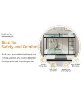 Durable Square Tube Iron Bunk Bed with Safety Rails - Full Size