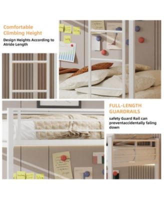 Durable Square Tube Iron Bunk Bed with Safety Rails - Queen Size