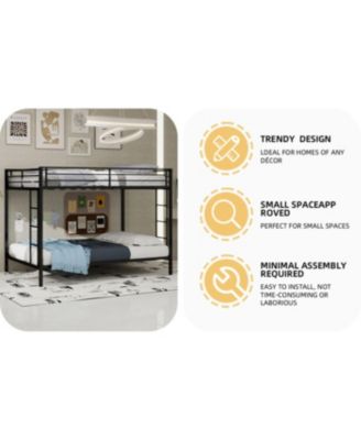 Multi-Functional Square Tube Iron Bunk Bed, Full-Size Upper/Lower, Robust Metal Frame