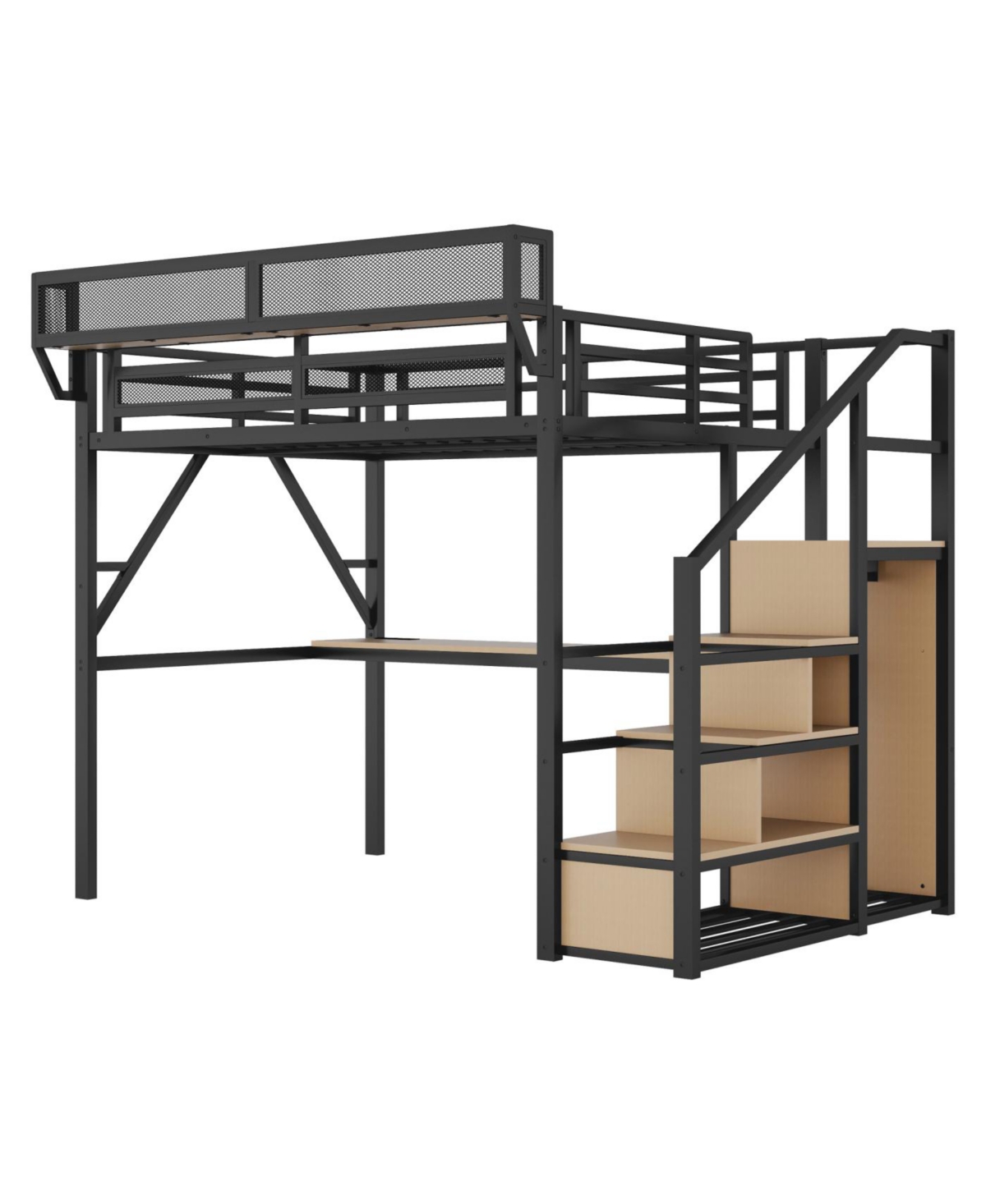 Streamdale Furniture Full Loft Bed with Desk, Charging Station & Stairs - Black