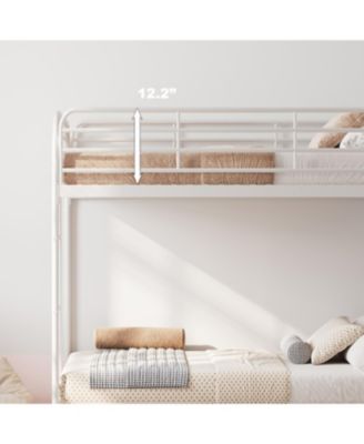 Metal Twin Over Twin Bunk Bed with 2 Ladders & Guardrail, White