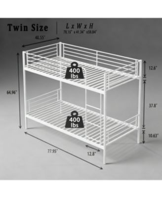 Streamdale White Twin Over Twin Metal Bunk Bed with Ladder, Storage, Noise-Free