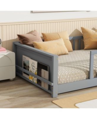 Streamdale Twin size Floor Platform Bed with Built-in Book Rack, Grey