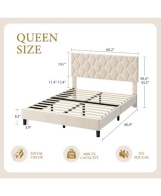 Upholstered Bed with Adjustable Headboard, Heavy-Duty Platform Frame, Strong Wood Slats, Noise-Free, No Box Spring Required - Full
