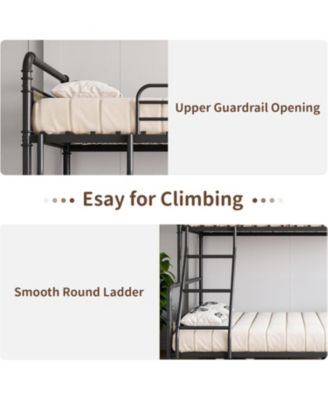Bunk Bed Twin Over Full Size with High Guardrail and Ladder,Twin Size Convertible Metal Bunk Beds for Kids/Teens/Adults,Easy Assembly