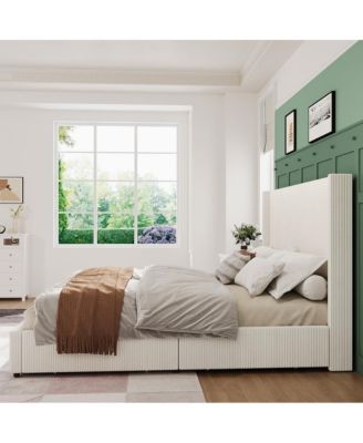 + Upholstered Platform Bed + [Thickness] + Bookcase Headboard & 2 Storage Drawers + [Bed Size