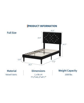 Bed Frames, Velvet Upholstered Bed Frame with Vertical Channel Tufted & Sturdy Wood Slats, Strong Wooden Slats/Platform Bed Frame Easy Assembly