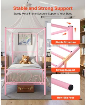 Metal Canopy Bed with Headboard and Four Poster Frame.