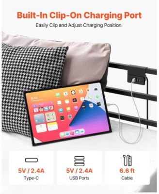 Metal Canopy Bed with Charging Station and Four Poster Frame