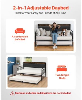 Metal Daybed with Trundle and Built-in Charging Station