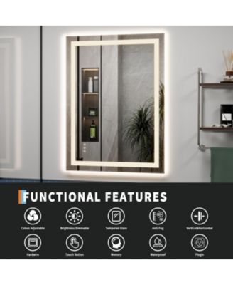 40x32 LED Lighted Anti-Fog Dimmable Bathroom Vanity Mirror with Front & Backlit for Wall