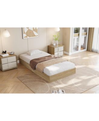 Twin Size Solid Wood Platform Bed with Wooden Slats, Minimalist Floor-Standing Design, Easy Assembly, No Box Spring