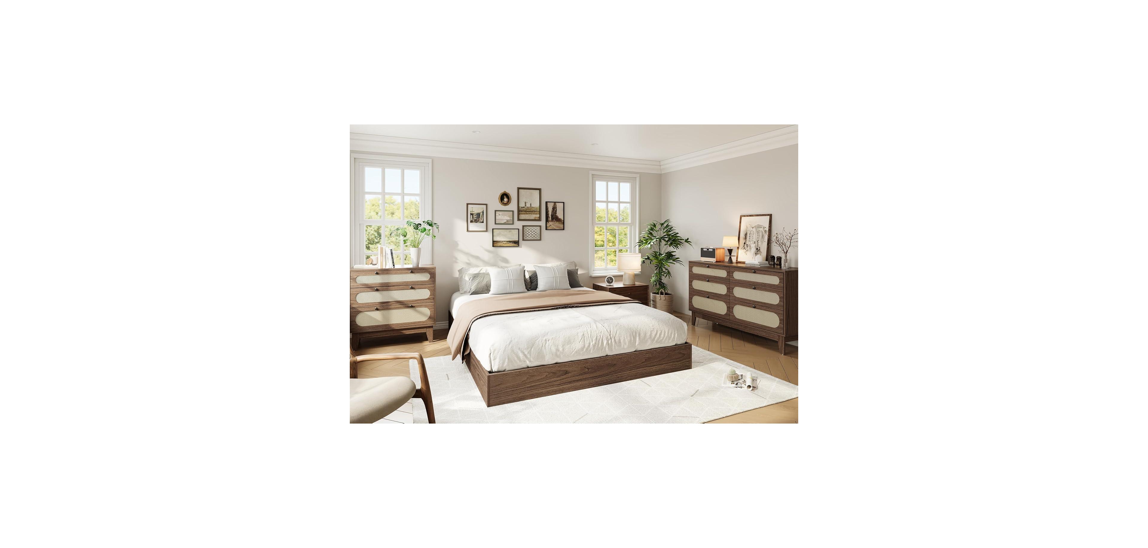 gaomon King Size Solid Wood Platform Bed, Modern Minimalist Floor-Standing, Strong Wooden Slats, No Box Spring Needed
