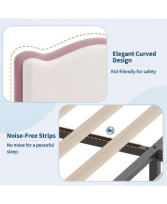 Twin Size Upholstered Bed Frame with 2 Drawers, Double Wavy Headboard, Princess Platform