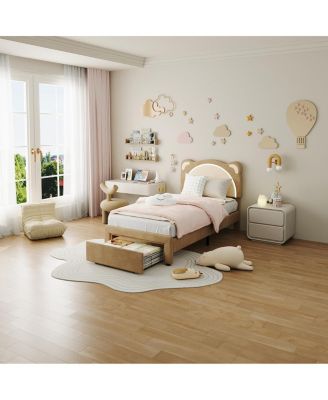 Upholstered Twin XL Platform Bed Frame with Adjustable Headboard, Drawer, LED Light, Wood Slats, No Box Spring – Kids Bed