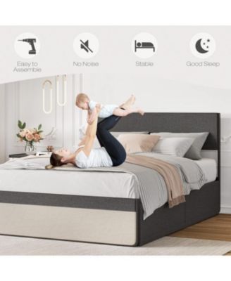 Queen Upholstered Bed Frame with Headboard Storage Platform 2 Drawers Footboard Steel Slats No Box Spring