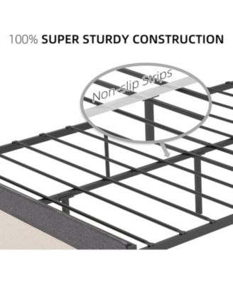 Full Size Bed Frame Modern Platform with Linen Headboard & Footboard Steel Slats Storage No Box Spring