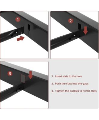Full Size Metal Platform Bed Frame with Faux Leather Headboard Strong Slats Large Underbed Storage