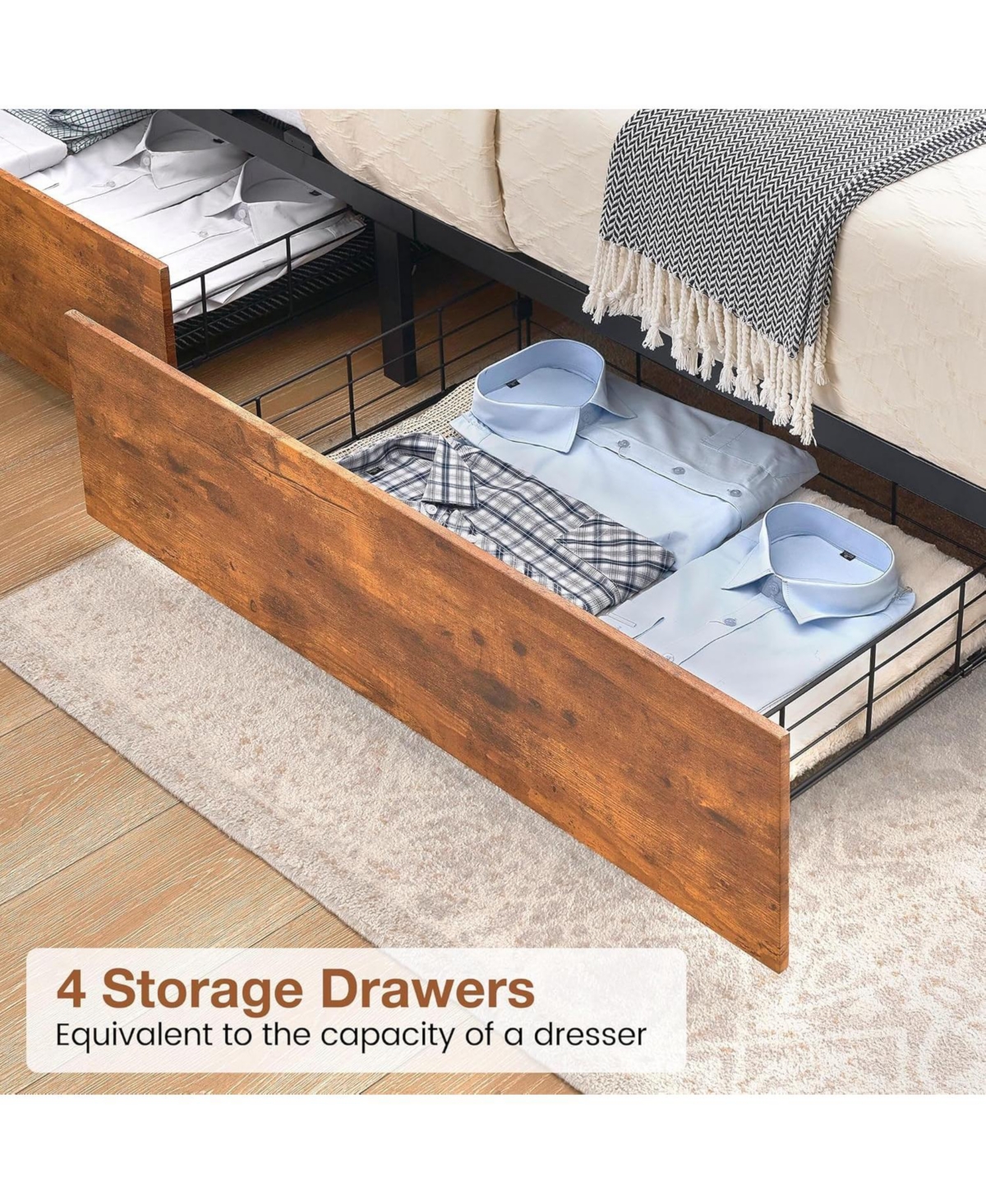 gaomon Full Bed Frame with Storage Headboard 4 Drawers Led Lights Charging Station Strong Slats No Box Spring