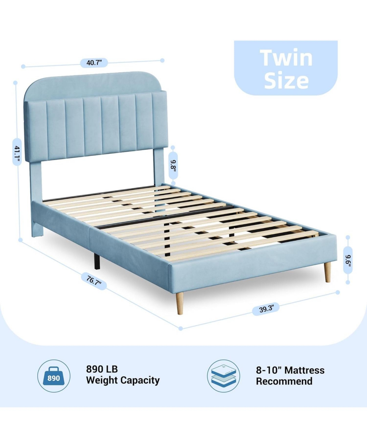 gaomon Twin Bed Frame with Storage Headboard Velvet Upholstered Platform for Boys Wooden Slats Noise Free Easy Assembly No Box Spring