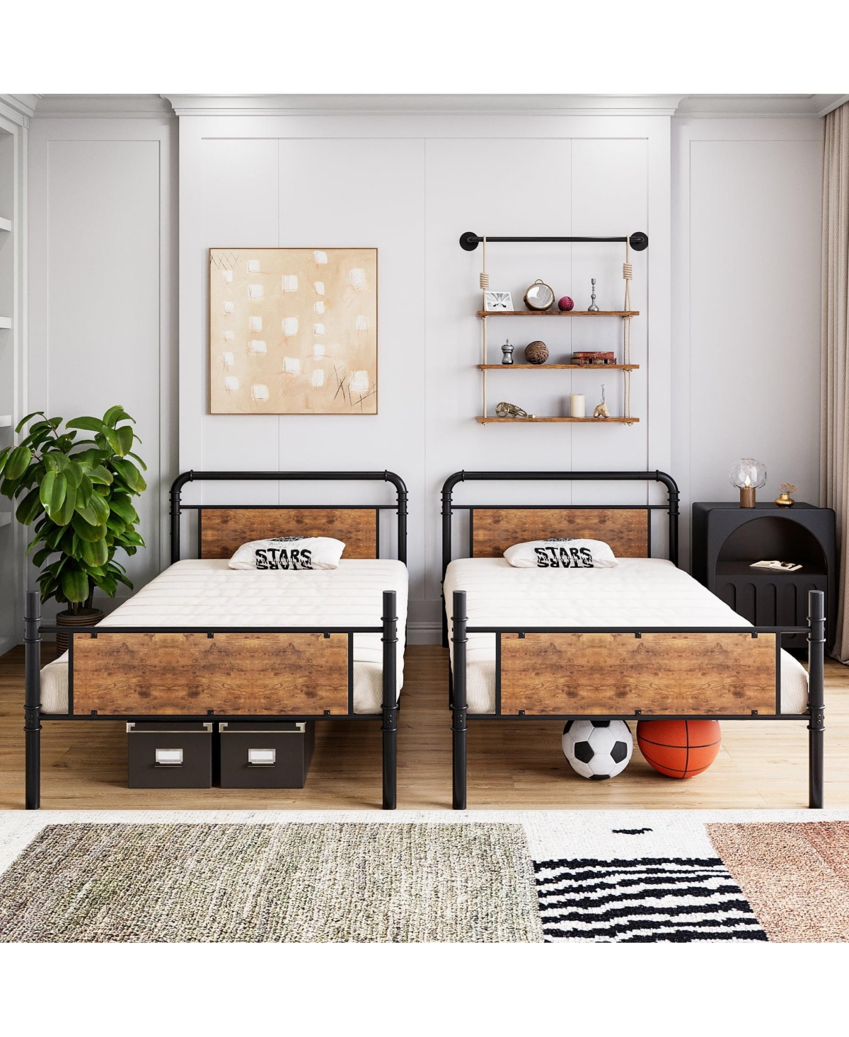 gaomon Twin Over Twin Heavy Duty Metal Convertible with Guardrail and Ladders, No Box Spring Needed, Bunk Bed