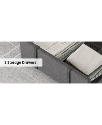 King Size Upholstered Platform Bed Frame with Storage Drawers and Wooden Slats