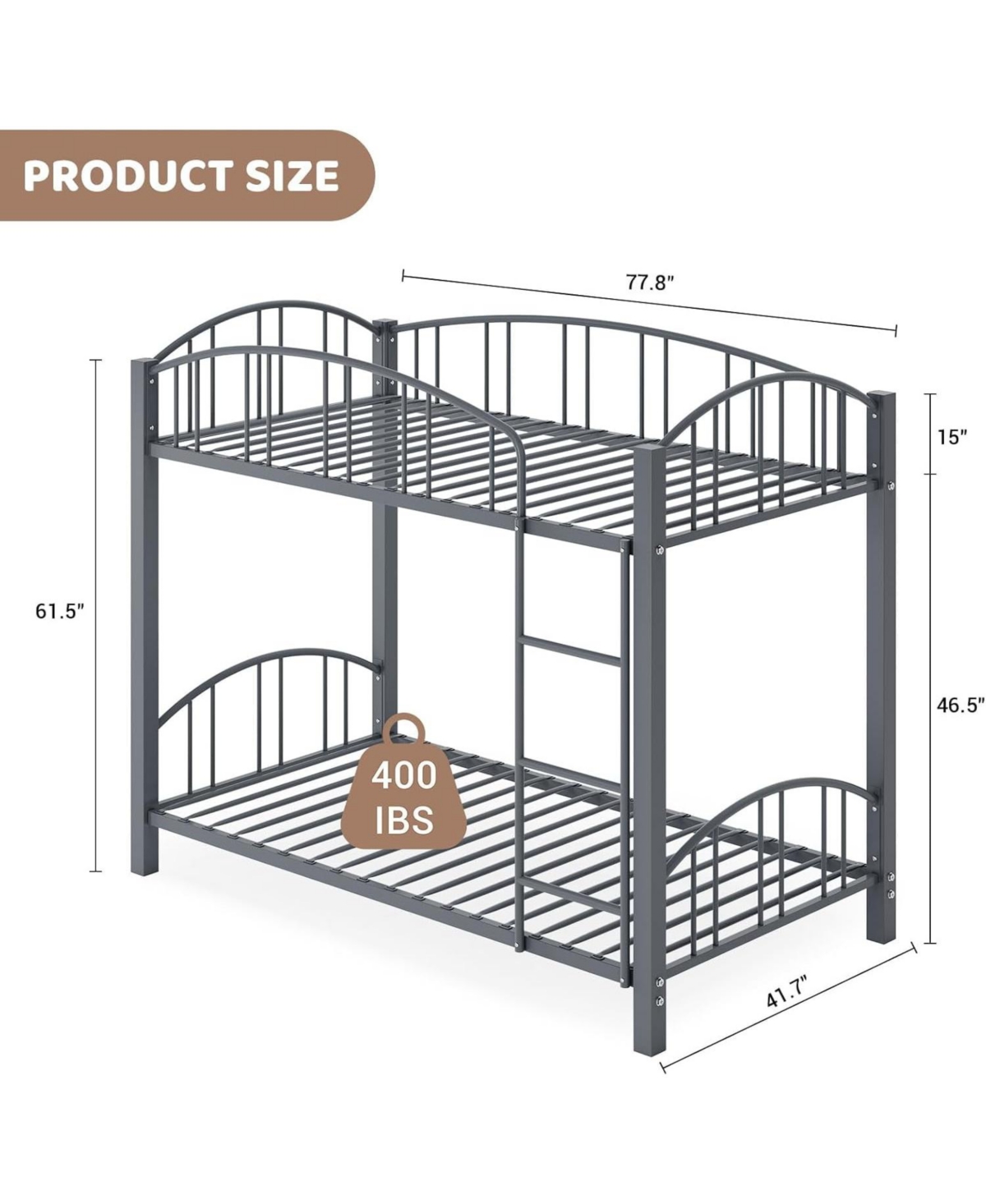 gaomon Metal Bunk Bed Twin Over Twin Heavy Duty Bunkbeds Safety Ladder Arched Guardrail Space-Saving No Box Spring
