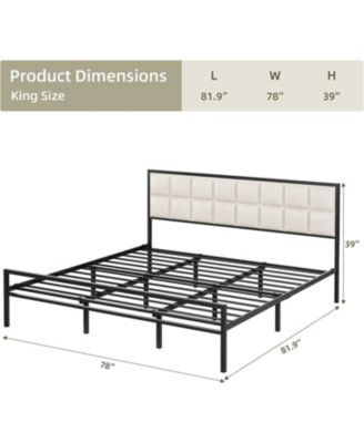 Easy Assembly King Size Faux Leather Platform Bed Frame Space Saving, for Living Room, Guest Room