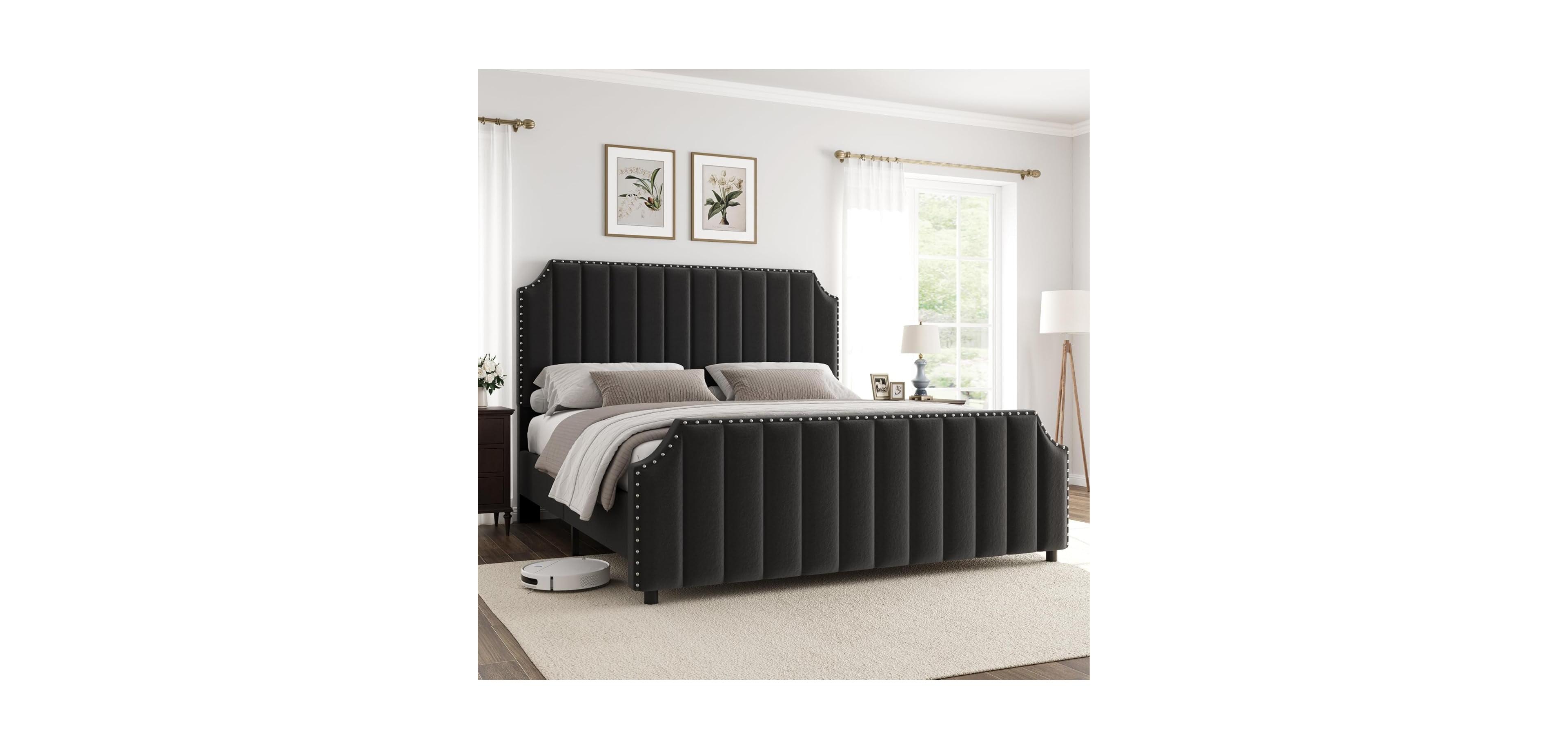 Easy Assembly Queen Size Platform Bed Frame Upholstered Bed Frame Space Saving, for Living Room, Guest Room