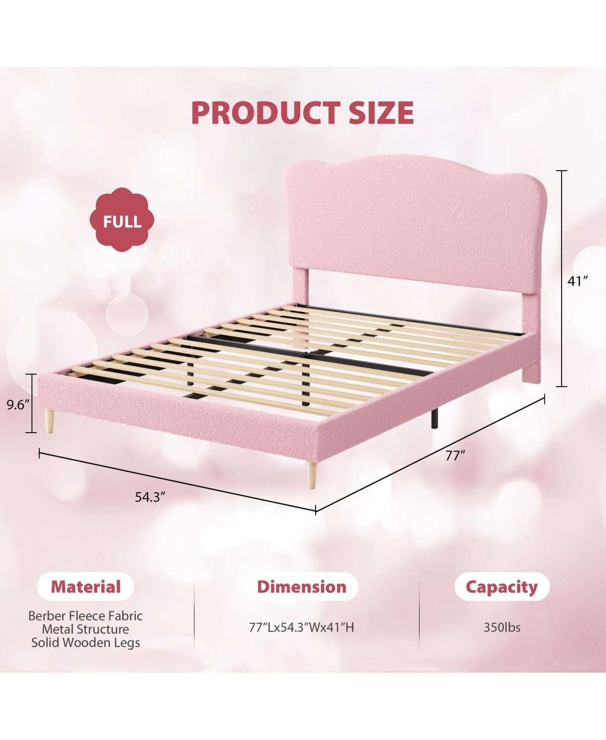 gaomon Full Size Bed Frame for Kids with Scallop Headboard, Cute Velvet Twin Bed for Girls, Boys
