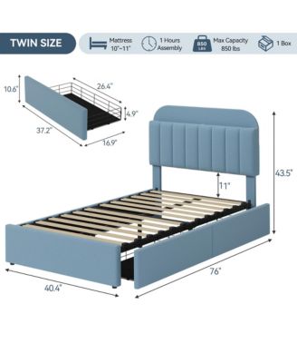 Twin Bed Frame with Storage Headboard, Girls Bed Frame with 2 Drawers