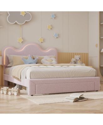 Queen Bed Frames Lamb Velvet Twin Beds Cute Platform Bed Frame for Girls, Boys,Sturdy Platform Bed