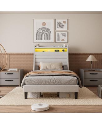 Twin Bed Frame with USB Charging Station & LED Lights