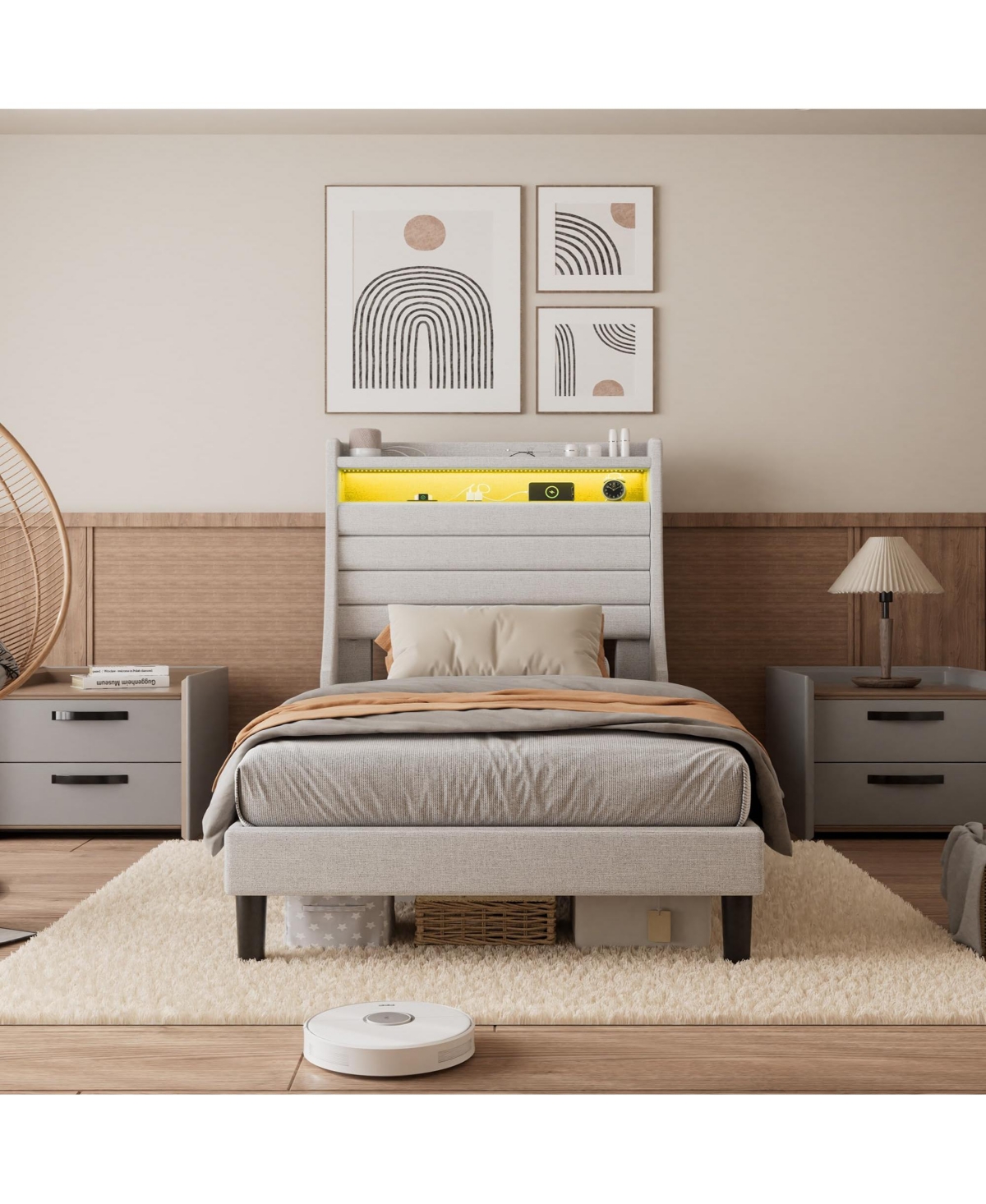 gaomon Twin Bed Frame with Usb Charging Station & Led Lights