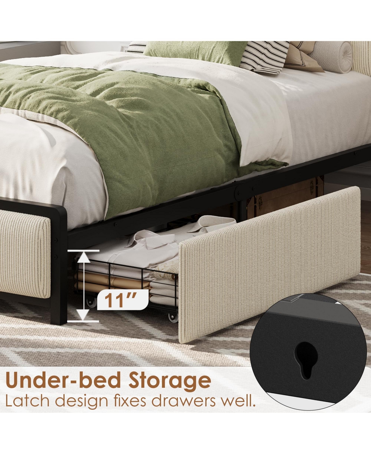Twin Size Bed Frame with 2 Storage Drawers and Charging Station