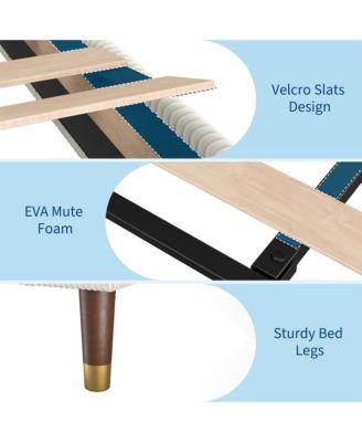 Full Bed Frame Upholstered Platform Bed with Fabric Headboard, Non-Slip and Noise-Free