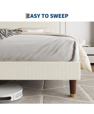 King Bed Frame Upholstered Platform Bed with Fabric Headboard, Non-Slip and Noise-Free