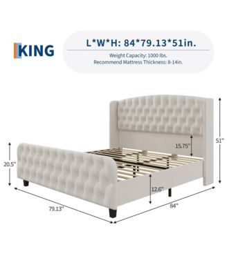 51" Tall King Size with Deep Button Tufted Wingback Headboard and Footboard Bed Frame